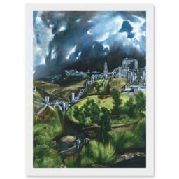 Artery8 El Greco View Of Toledo Spain Expressive Painting Artwork Framed Wall Art Print A4 in White - thumbnail 1