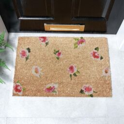 Artsy Mats Watercolour Pink Flowers Coir Doormat (60 x 40cm) in Brown - Size: 40 cm x 60 cm