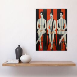 "Artery8 Wall Art Print Jailhouse Rock Conceptual Vintage Style Oil Painting Red Grey White Striped Musician Female Trio Poster - Size: W18"" x H24""" - thumbnail 4