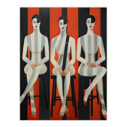 "Artery8 Wall Art Print Jailhouse Rock Conceptual Vintage Style Oil Painting Red Grey White Striped Musician Female Trio Poster - Size: W18"" x H24""" - thumbnail 1
