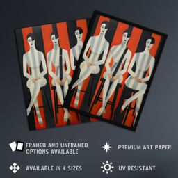 "Artery8 Wall Art Print Jailhouse Rock Conceptual Vintage Style Oil Painting Red Grey White Striped Musician Female Trio Poster - Size: W18"" x H24""" - thumbnail 2