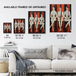 "Artery8 Wall Art Print Jailhouse Rock Conceptual Vintage Style Oil Painting Red Grey White Striped Musician Female Trio Poster - Size: W18"" x H24""" - thumbnail 3