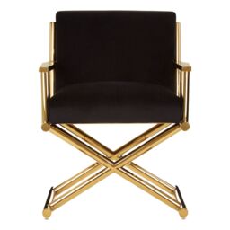 Orsina Gold Finish Black Velvet Chair, Lounge Chair With Cross Style Base, Ocassional Chair, Velvet Upholster Armchair - thumbnail 6