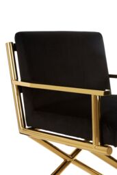 Orsina Gold Finish Black Velvet Chair, Lounge Chair With Cross Style Base, Ocassional Chair, Velvet Upholster Armchair - thumbnail 5