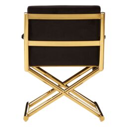 Orsina Gold Finish Black Velvet Chair, Lounge Chair With Cross Style Base, Ocassional Chair, Velvet Upholster Armchair - thumbnail 4