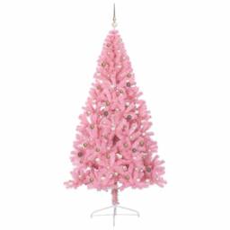 Berkfield Home Artificial Pre-lit Christmas Tree with 300 LEDs Pink 240 cm PVC - thumbnail 4