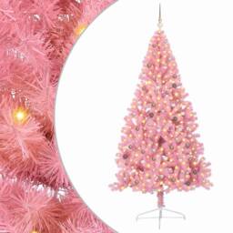 Berkfield Home Artificial Pre-lit Christmas Tree with 300 LEDs Pink 240 cm PVC - thumbnail 2