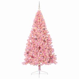 Berkfield Home Artificial Pre-lit Christmas Tree with 300 LEDs Pink 240 cm PVC - thumbnail 3