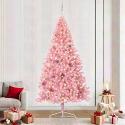 Berkfield Home Artificial Pre-lit Christmas Tree with 300 LEDs Pink 240 cm PVC