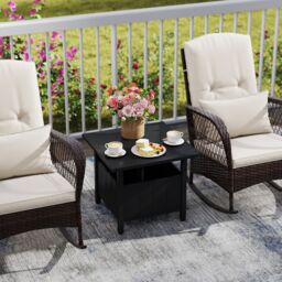 Costway Outdoor Side Table Patio Umbrella Table Base Stand w/ 2 Sand Bags in Black - thumbnail 2