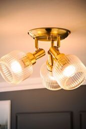 ValueLights Calpe 3 Way Glass Shade Adjustable Spotlight Ceiling Light with Bulbs in Gold - thumbnail 1