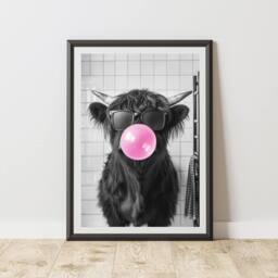 60 SECOND MAKEOVER Highland Cow Pink Bubble Gum Quirky Animal Print - Size: A4 - thumbnail 1