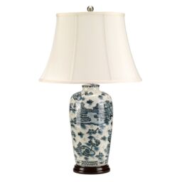 Loops Table Lamp Buildings & Willow Tree Design Cream Shade Blue LED E27 60W - thumbnail 2