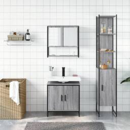 Berkfield Home 3 Piece Bathroom Furniture Set Grey Sonoma Engineered Wood - thumbnail 3