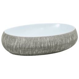 Berkfield Home Countertop Basin Grey & Blue Oval 59x40x15 cm Ceramic - Size: 59 x 40 x 15 cm - thumbnail 2