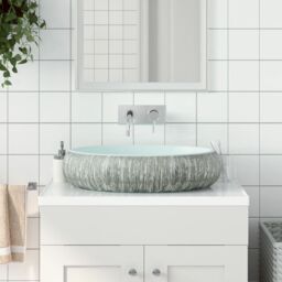 Berkfield Home Countertop Basin Grey & Blue Oval 59x40x15 cm Ceramic - Size: 59 x 40 x 15 cm