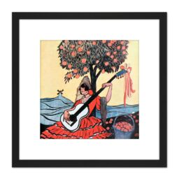 Artery8 Lengo Sphere Spanish Guitar Painting 8X8 Inch Square Wooden Framed Wall Art Print Picture with Mount in Black - thumbnail 1