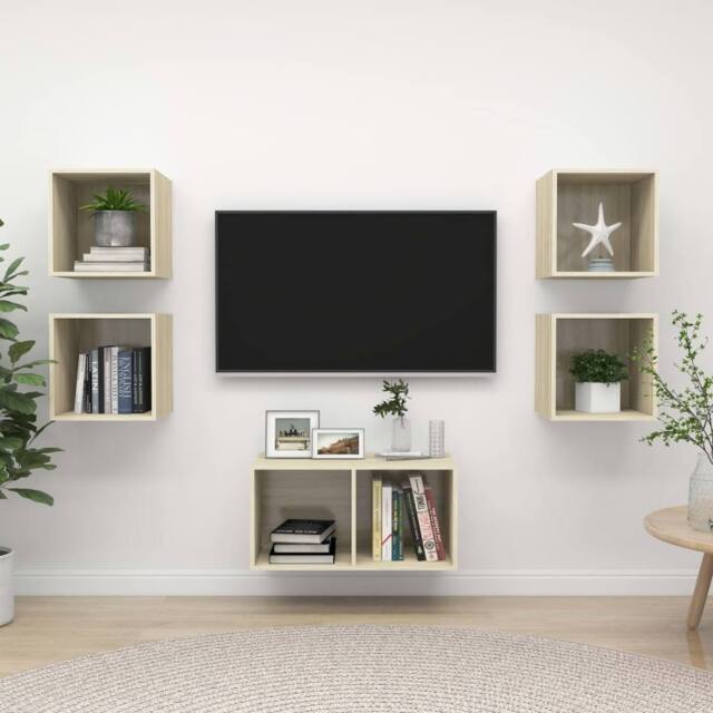 Berkfield Home 5 Piece TV Cabinet Set Sonoma Oak Engineered Wood in Brown - image 1