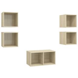 Berkfield Home 5 Piece TV Cabinet Set Sonoma Oak Engineered Wood in Brown - thumbnail 2