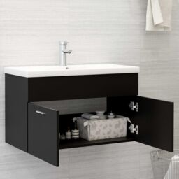 Berkfield Home Sink Cabinet with Built-in Basin Black Engineered Wood - thumbnail 3