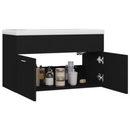 Berkfield Home Sink Cabinet with Built-in Basin Black Engineered Wood - thumbnail 4