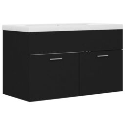 Berkfield Home Sink Cabinet with Built-in Basin Black Engineered Wood - thumbnail 2