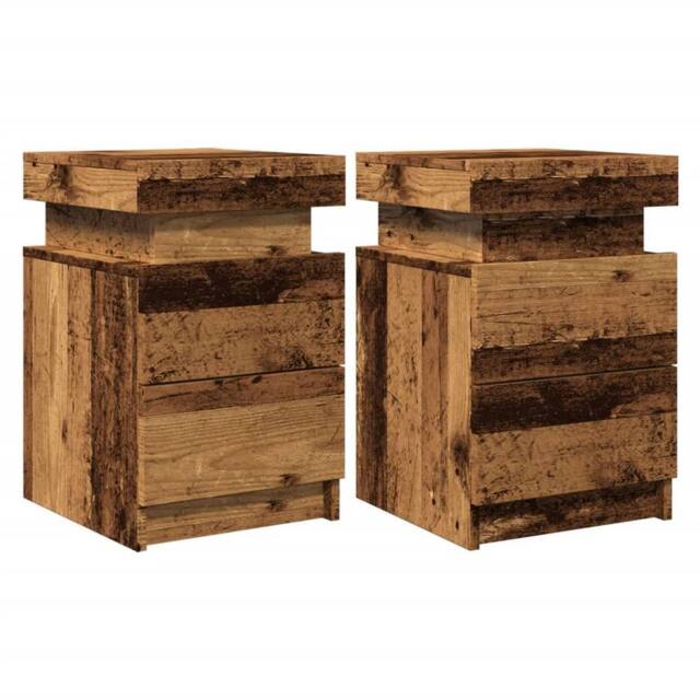 Berkfield Home Stylish Bedside Cabinets with LED 2 pcs Old Wood 35x39x55 cm Engi in Brown - Size: 35 x 39 x 55 cm - image 1