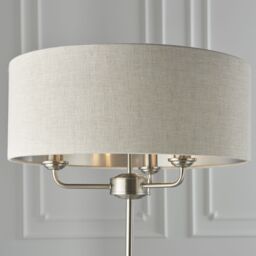Loops Floor Lamp Light - Brushed Chrome & Natural Linen - 3 x 40W E14 - Base & shade - thumbnail 4