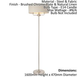 Loops Floor Lamp Light - Brushed Chrome & Natural Linen - 3 x 40W E14 - Base & shade - thumbnail 2