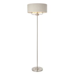 Loops Floor Lamp Light - Brushed Chrome & Natural Linen - 3 x 40W E14 - Base & shade