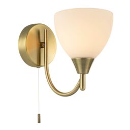 Happy Homewares Contemporary Pull Switched Wall Light Fixture with Opal White Glass Shade in Metallic Gold - thumbnail 1
