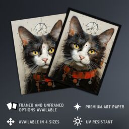 Artery8 Wall Art Print The Key Master Cat Portrait Oil Painting Framed Picture in Grey - Size: A4 - thumbnail 2