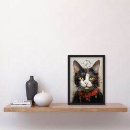 Artery8 Wall Art Print The Key Master Cat Portrait Oil Painting Framed Picture in Grey - Size: A4 - thumbnail 4