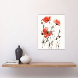 "Artery8 Watercolour Poppy Flowers Bright Abstract Floral Wall Art Print in Red - Size: W12"" x H16""" - thumbnail 4