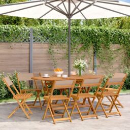 Berkfield Home Folding Garden Chairs 8 pcs Taupe Fabric & Solid Wood