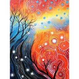 "Artery8 Wall Art Print Contemporary Aboriginal Artwork in Blue & Orange Vibrant Abstract Forest Trees & Stars Poster - Size: W12"" x H16""" - thumbnail 1