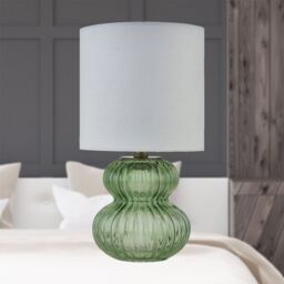 First Choice Lighting Walter - Set of 2 Green Ribbed Glass 29cm Table Lamps with White Shade - thumbnail 6