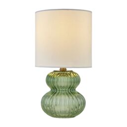 First Choice Lighting Walter - Set of 2 Green Ribbed Glass 29cm Table Lamps with White Shade - thumbnail 3