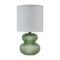 First Choice Lighting Walter - Set of 2 Green Ribbed Glass 29cm Table Lamps with White Shade - thumbnail 2