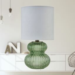 First Choice Lighting Walter - Set of 2 Green Ribbed Glass 29cm Table Lamps with White Shade - thumbnail 7