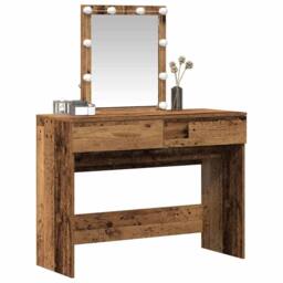 Berkfield Home Dressing Table with Mirror&LED Lights Old Wood Engineered Wood in Brown - thumbnail 3