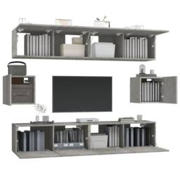 Berkfield Home Classic 6 Piece TV Cabinet Set Concrete Grey Engineered Wood - thumbnail 4