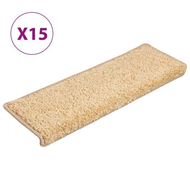 Berkfield Home Carpet Stair Treads 15 pcs 65x21x4 cm Brown in Light Sand - Size: Medium - image 1