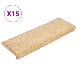 Berkfield Home Carpet Stair Treads 15 pcs 65x21x4 cm Brown in Light Sand - Size: Medium - thumbnail 1