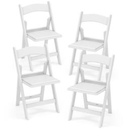 Gymax 4 Pack Folding Chairs Dining Chair Set With Padded Seat & Curved Back in White - thumbnail 1