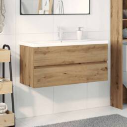 Berkfield Home Sink Cabinet with Built-in Basin & Faucet Artisan Oak in Brown - thumbnail 3