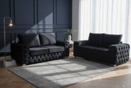 Stratus Interiors Ashley Luxe Chesterfield Full Back Sofa for Living Room in Black - Size: 2 Seater - thumbnail 2