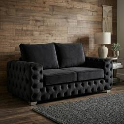 Stratus Interiors Ashley Luxe Chesterfield Full Back Sofa for Living Room in Black - Size: 2 Seater - thumbnail 1