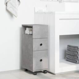 Berkfield Home Narrow Bathroom Cabinet with Wheels Concrete Grey Engineered Wood - thumbnail 3