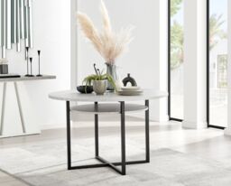 FurnitureboxUK Adley Grey Concrete Effect & Black Round Dining Table with Shelf & 4 Velvet Pesaro Dining Chairs in Navy - thumbnail 2